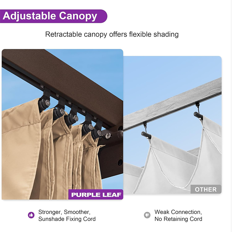 PURPLE LEAF Bronze Pergola Outdoor Retractable Metal Pergola with Canopy with Shade Cover With Curtains