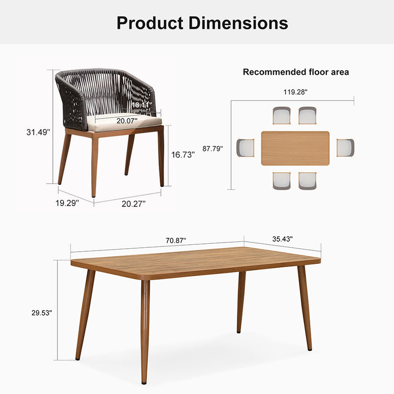 Clearance-PURPLE LEAF Patio Dining Set Cushions Wicker Chairs and Cylindrical Leg Dining Table