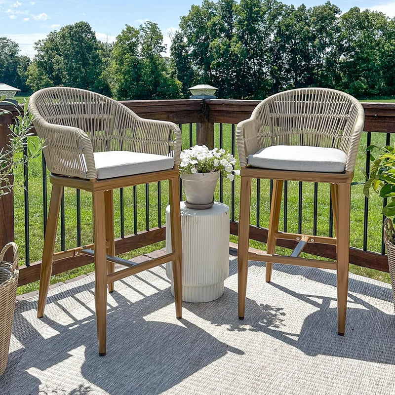 OPEN BOX I PURPLE LEAF Patio Chairs, 2 Set Outdoor Bar Stools Modern Counter Height Bar, Cushions Included