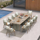 PURPLE LEAF Outdoor Dining Set for Family, Aluminum Outdoor Patio Table and Chairs Set with Olefin Cushions, Patio Furniture Set for Garden or Deck, Beige