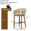 PURPLE LEAF Counter Stools, Bar Stools Set of 2 Rattan Bar Stools Wicker Bar Chairs Woven Aluminum Barstools with Back and Cushions