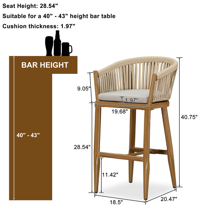PURPLE LEAF Counter Stools, Bar Stools Set of 2 Rattan Bar Stools Wicker Bar Chairs Woven Aluminum Barstools with Back and Cushions