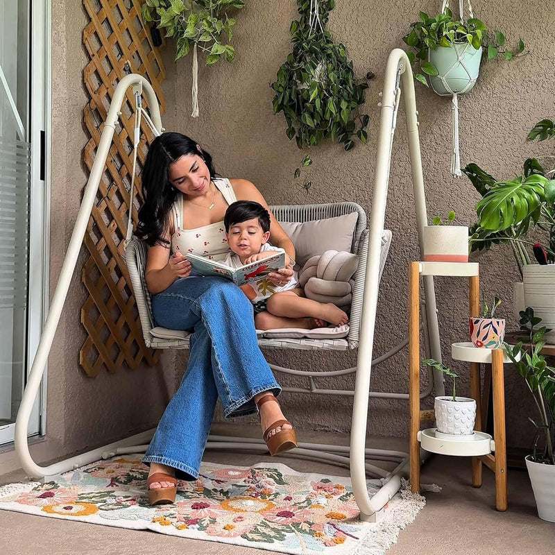 PURPLE LEAF Double Cloud Hanging Chair - Outdoor Patio Rattan Swing Chair with Cushion and Backrest.