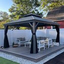 PURPLE LEAF Patio Gazebo for Pool Light Grey Hardtop Galvanized Steel Roof with String Lights-milky