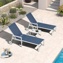 PURPLE LEAF Outdoor Chaise Lounge Chairs Set of 2 White Aluminum Lounge Chair Five-Position Adjustable Chaise with Wheels and Table for Pool Deck Patio