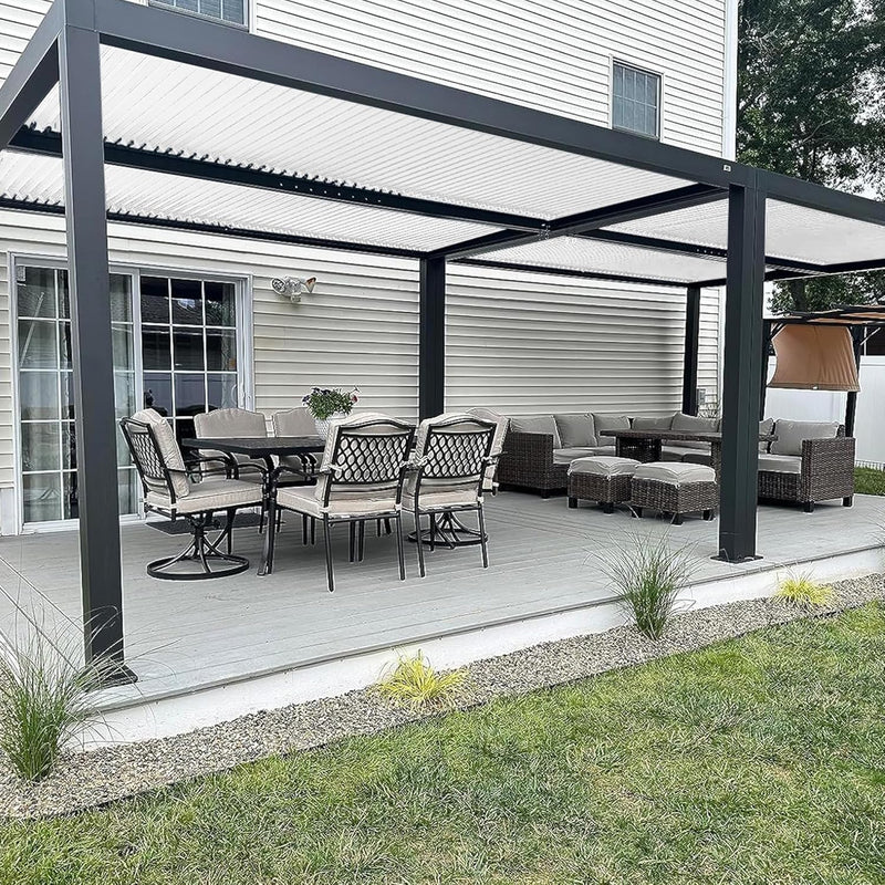 PURPLE LEAF Caesar Outdoor Louvered Pergola Patio Sun Shade Shelter with Adjustable Hardtop Patio Pergola Gray Frame White Roof
