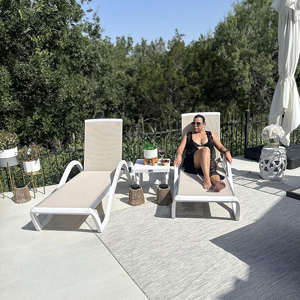 PURPLE LEAF Patio Chaise Lounge Chair Outdoor Plastic Textilene Sun Bathing Recliner Tanning Pool Lounger with 6 Adjustable Position for Outside Beach in-Pool Lawn Poolside