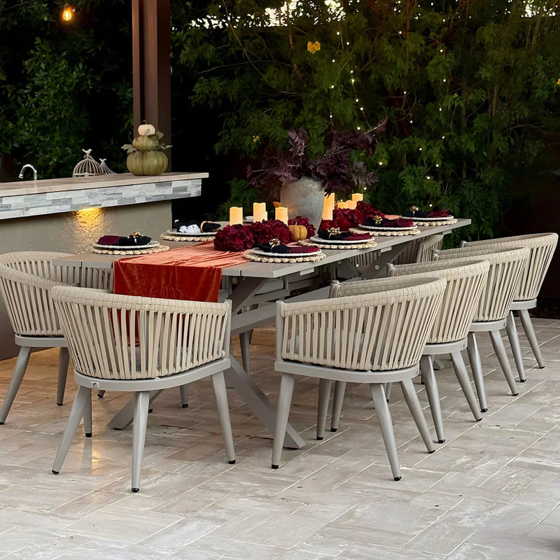 PURPLE LEAF 7/9/11 Pieces Outdoor Dining Set with Aluminium Table and Rattan Chairs, Champagne