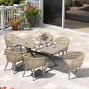 PURPLE LEAF 7/9/11 Pieces Outdoor Dining Set for Garden, Champagne Rattan Chairs and Dinign Table