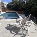 PURPLE LEAF outdoor chaise lounges by pool. Adjustable recliner chairs with Textilene fabric for sunbathing.