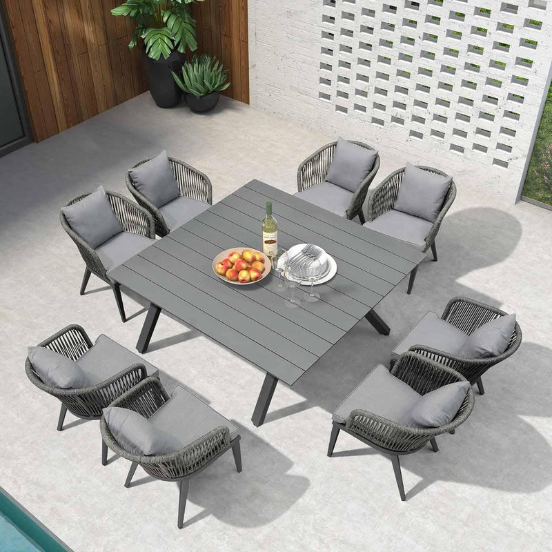 PURPLE LEAF Patio Dining Sets with Aluminum Frame Table & Handwoven Wicker Chairs Grey - Purple Leaf Garden