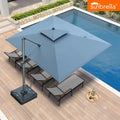 PURPLE LEAF 9'X12' SUNBRELLA Premium Fabric Patio Cantilever Grey Aluminum Spectrum Denim Umbrella – UV 50+ professional, heavy-duty sun protection that blocks UV rays impeccably. Paired with matching loungers in the same color, savor cool and leisurely moments by the pool.