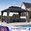 PURPLE LEAF Patio Gazebo for Backyard Grey Hardtop Galvanized Steel Roof Awning with Reinforcement Support Rod