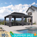 PURPLE LEAF Patio Gazebo for Backyard Grey Hardtop Galvanized Steel Roof Awning with Reinforcement Support Rod