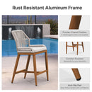 PURPLE LEAF Bar Stools Set of 4 Outdoor Aluminum Barstools with Back Modern Wicker Rattan Boho Garden Pool Patio Bar Chairs
