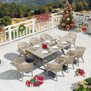 PURPLE LEAF Modern Outdoor Dining Table with 6/8/10 Seats, All-Weather Aluminum Table and Rattan Chairs with Cushions, Champagne