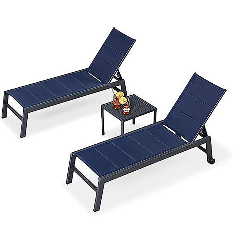 PURPLE LEAF Outdoor Aluminum Chaise Lounge Set of 3 with Wheels and Side Table for Outdoor Backyard Poolside