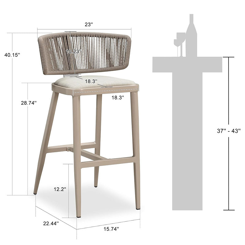 PURPLE LEAF Outdoor Bar Stools, All Weather Rattan and Aluminum Patio Bar Stool with Cushion for Indoor and Outdoor.