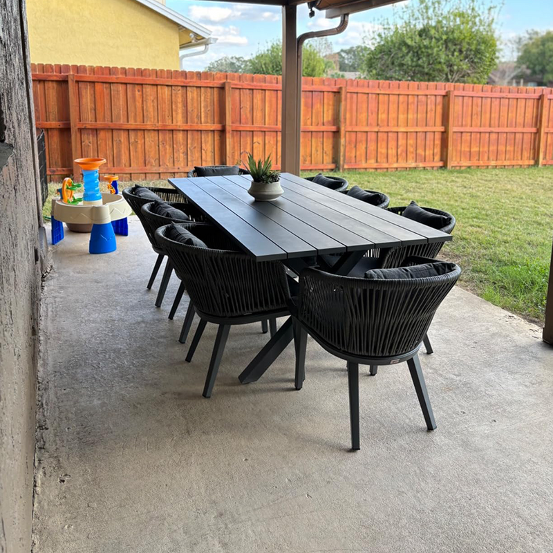 PURPLE LEAF Patio Dining Sets with Aluminum Frame Table & Handwoven Wicker Chairs Grey