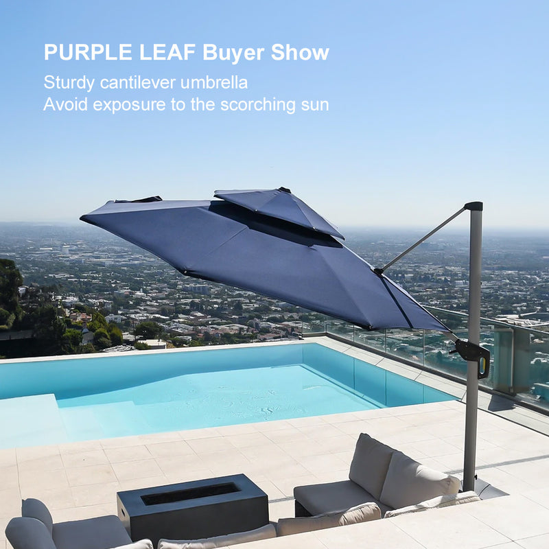 PURPLE LEAF Large Round Patio Cantilever Umbrella for Deck, Pool, Backyard