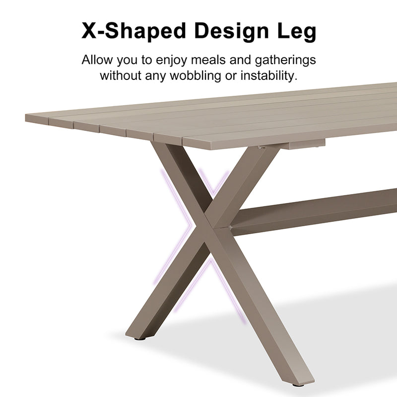 PURPLE LEAF Modern Outdoor Dining Table with 6/8/10 Seats, All-Weather Aluminum Table and Rattan Chairs with Cushions, Champagne