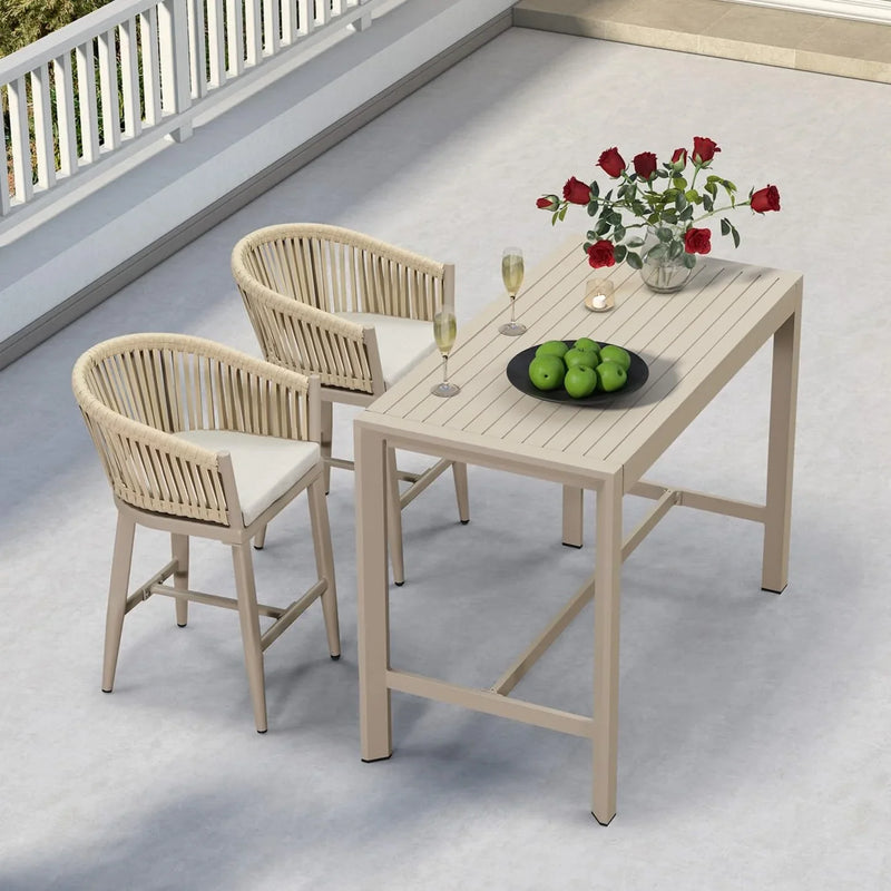 PURPLE LEAF Counter Stools, Bar Stools Set of 2 Rattan Bar Stools Wicker Bar Chairs Woven Aluminum Barstools with Back and Cushions