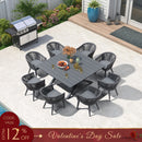 PURPLE LEAF 7/9/11 Pieces Outdoor Dining Set with Aluminium Patio Furniture Table and Rattan Chairs Sets for Deck, Backyard and Indoor, Grey