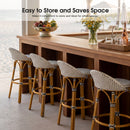 PURPLE LEAF Patio Oversized Backrest Bar Height Stool Set of 2 Outdoor Round Barstools Aluminum Frame Woven Rattan for Indoor Kitchen Dining Bistros Cafe Restaurant