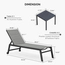 PURPLE LEAF Extra Large 2 Pieces Outdoor Aluminum Chaise Lounge Chair with Wheels