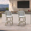 PURPLE LEAF Outdoor Bar Height Stools Set of 2 French Country Patio Rattan Bar Stool Chairs Outdoor Armless Barstools for Porch Garden Indoor Kitchen