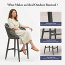 PURPLE LEAF Outdoor Bar Stools Patio Modern Aluminum Rattan High Back & Arms Bar Chairs with Removable Cushions and Pillows  for Outdoor or Indoor