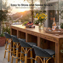 PURPLE LEAF Patio Oversized Backrest Bar Height Stool Set of 2 Outdoor Round Barstools Aluminum Frame Woven Rattan for Indoor Kitchen Dining Bistros Cafe Restaurant