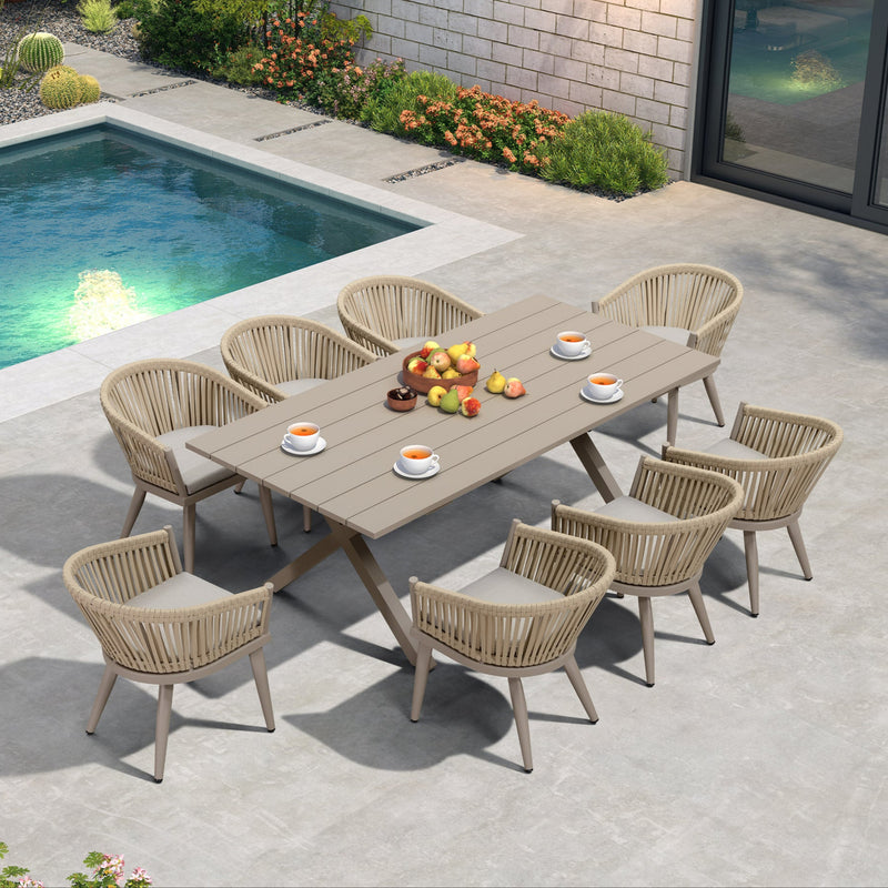 PURPLE LEAF 7/9/11 Pieces Outdoor Dining Set with Aluminium Table and Rattan Chairs, Champagne
