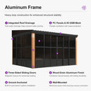 PURPLE LEAF Wall Mounted Sunroom Galvanized Steel Sloped Roof Lean-to Enclosed Aluminum Grey Frame Wood Grain Columns for Outdoor Home Extension
