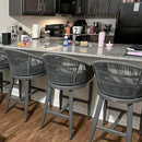 PURPLE LEAF Outdoor Bar Stools Set of 2 Rattan Bar Stools Counter Stools with Back and Cushions  for Patio, Garden, Kitchen