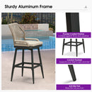 PURPLE LEAF Outdoor Swivel Counter Height Bar Stools Set of 2 Patio 360° Rotating All-Weather Wicker Stools with Back and Cushion for Outside Backyard Kitchen Bistro Garden Bar