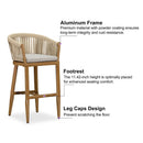 PURPLE LEAF Counter Stools, Bar Stools Set of 2 Rattan Bar Stools Wicker Bar Chairs Woven Aluminum Barstools with Back and Cushions