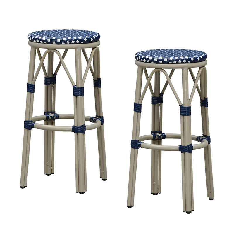 PURPLE LEAF Patio Round Bar Stools Set of 2 Outdoor Backless Barstools Woven Rattan Bar Chair  for Indoor Kitchen Island Bistros Cafe Restaurant