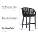 PURPLE LEAF Patio Bar Stools Set of 2 Outdoor Wicker Modern High Bar Chairs Metal Cushioned Barstools with Backs and Ergonomic Armrest for Balcony Garden Indoor Kitchen Island