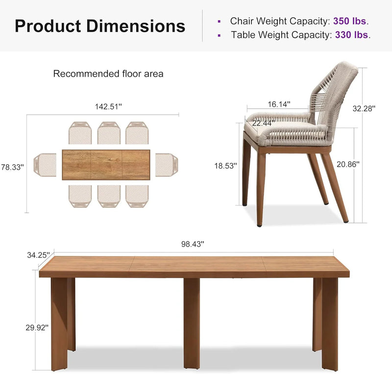 PURPLE LEAF 7/9/11 Pieces Dining Set Patio Metal Rectangular Table and Wicker Rattan Chairs