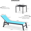 PURPLE LEAF Outdoor Aluminum Chaise Lounge Set of 3 with Wheels and Side Table for Outdoor Backyard Poolside