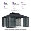 PURPLE LEAF Luxury Sunroom Solarium 360° Transparent Outdoor Living Room with Elegant Curtains Outdoor Gazebo with 4-Side Sliding Doors and Windows for Entertaining with String Lights