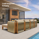 PURPLE LEAF Byron Enclosed Modular Outdoor Sectional with Wide-Band Woven Design and Wood-Grain Aluminum Frame for Luxury Backyard Lounge