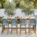 PURPLE LEAF Patio French Counter Stool Set of 2 Outdoor Backrest Barstools Aluminum Frame Woven Rattan for Indoor Kitchen Garden Balcony Restaurant