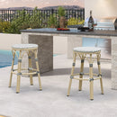 PURPLE LEAF Patio French Round Counter Stool Set of 2 Rattan Backless Stackable Barstools Aluminum Frame Footrest with Woven Wicker for Outdoor Kitchen Yard