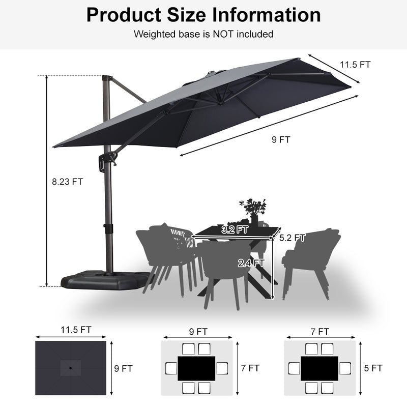 PURPLE LEAF Economical Square Outdoor Patio Umbrella Rectangle Cantilever Umbrella