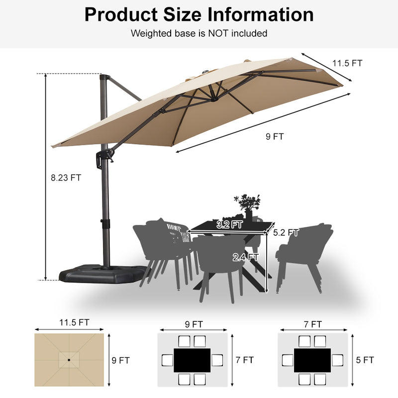 PURPLE LEAF Economical Square Outdoor Patio Umbrella Rectangle Cantilever Umbrella