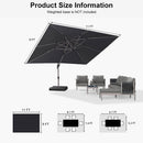 PURPLE LEAF Deluxe Aluminum Outdoor Patio Umbrella Square Cantilever Umbrellas