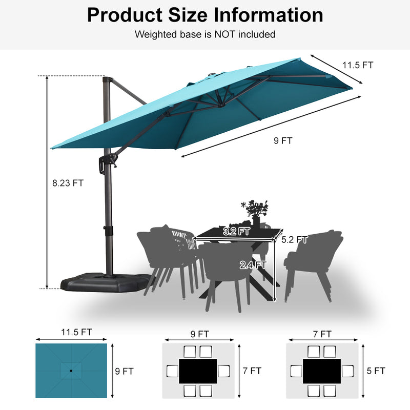 PURPLE LEAF Economical Square Outdoor Patio Umbrella Rectangle Cantilever Umbrella