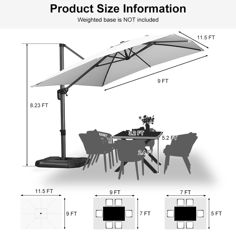 PURPLE LEAF Economical Square Outdoor Patio Umbrella Rectangle Cantilever Umbrella